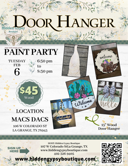 Door Hanger Paint Party Macs Dacs 2/6/24