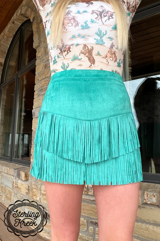 Turquoise Fort Worth Fringe Skirt