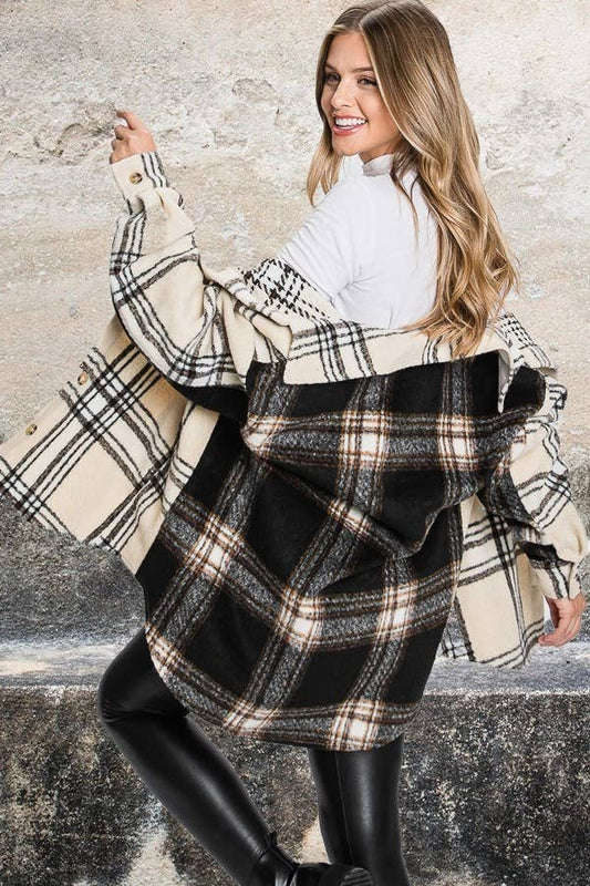 PLAID JACKET WITH CONTRASTED BACK