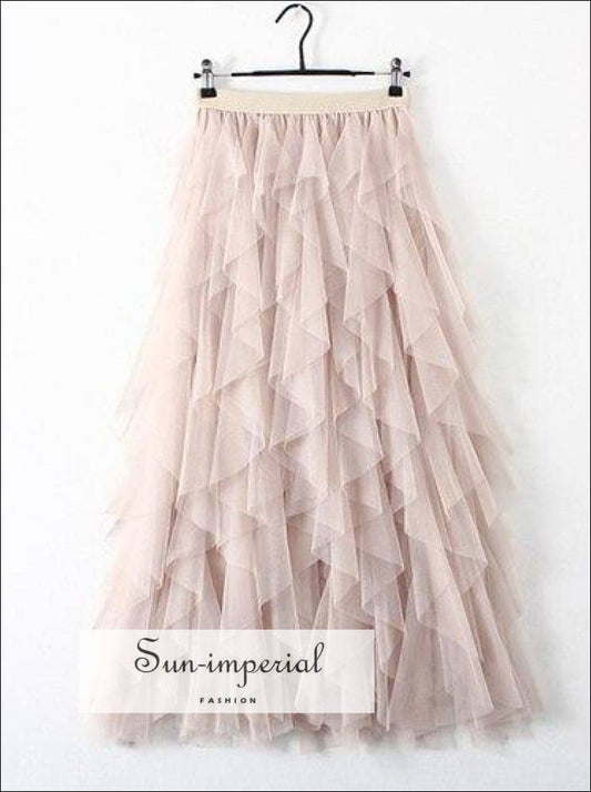 Tutu Tulle Skirt Long Maxi Skirt Pink Black Grey Apricot