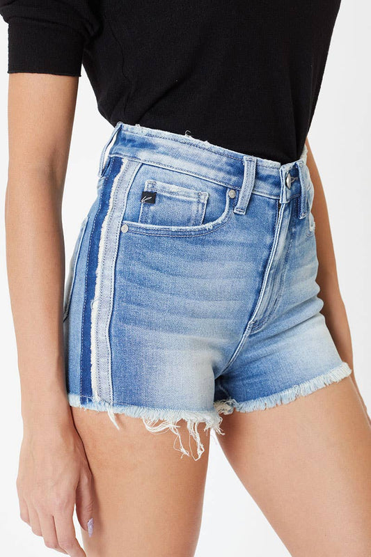 Kan Can Side Contrast High Rise Denim Shorts