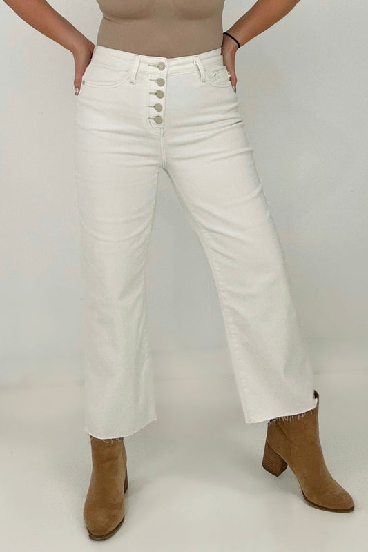 "Sophie" Judy Blue High Waist Wide Leg White Cropped Jeans