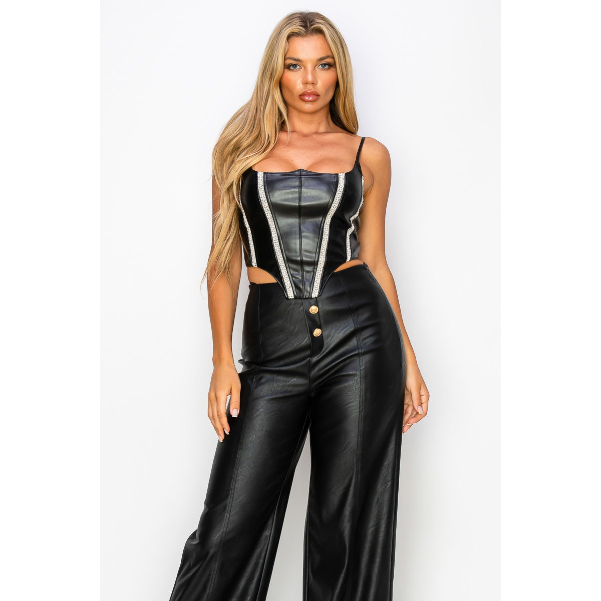 FAUX LEATHER RHINESTONE CORSET TOP – Hiddengypsyboutique