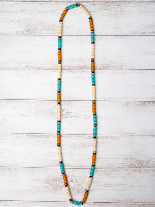 HANDLE IT COWGIRL FLAT MIXED TURQUOISE SHELL BEADS NECKLACE