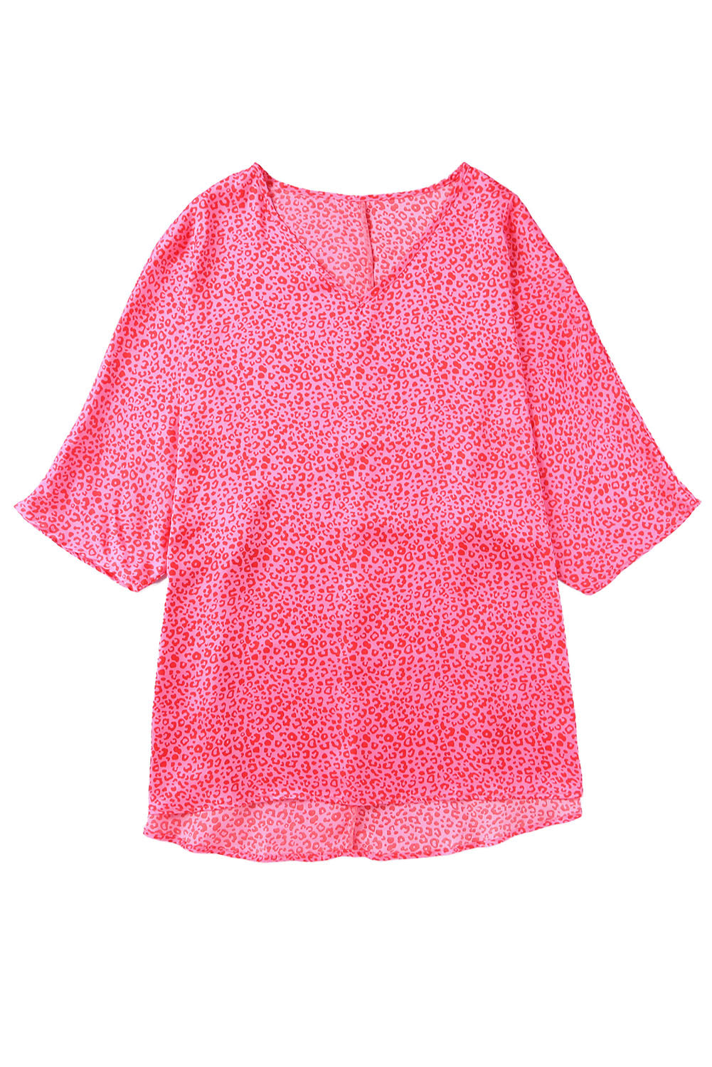 Rosy Leopard Print Oversized Casual Half Sleeve V Neck Top