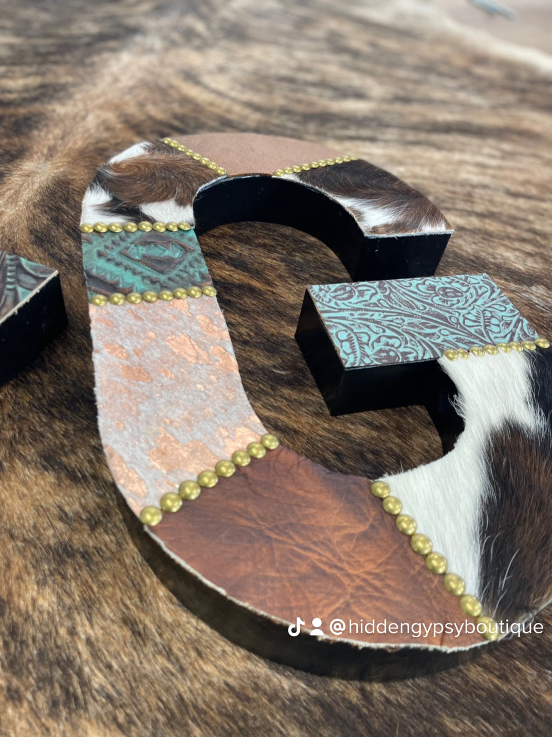 Custom Initial Letters Luxury Palm Pattern Cowhide Men's Genuine