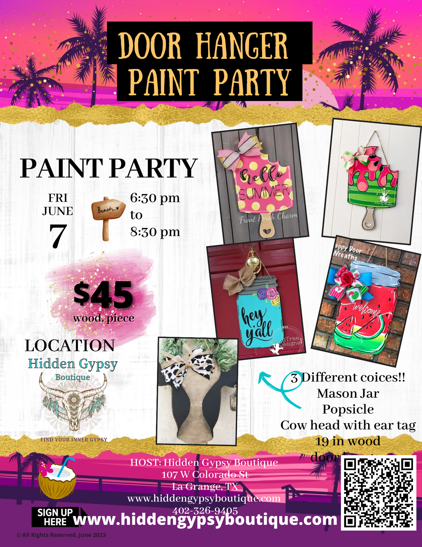 Door Hanger Paint Party @ HIDDEN GYPSY BOUTIQUE 5/7/24 Friday Night!!!