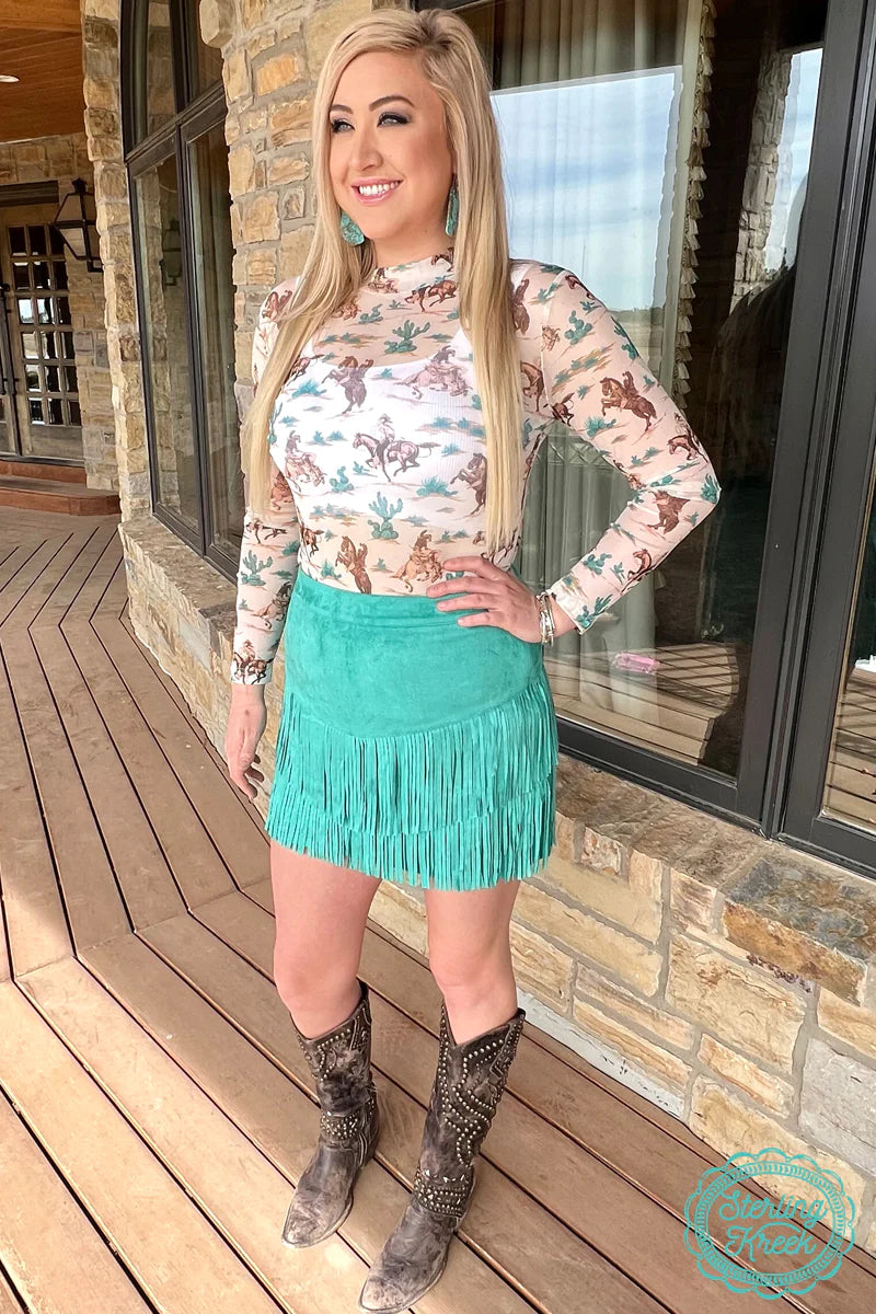 Turquoise Fort Worth Fringe Skirt