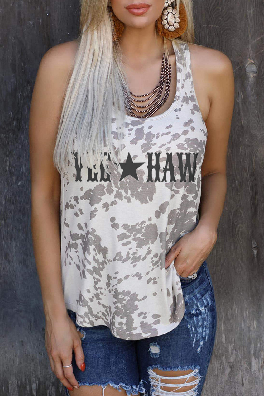 Khaki Animal Print Scoop Neck Tank Top