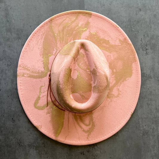 PINK Gold Marbled Wide Brim Rancher Hat