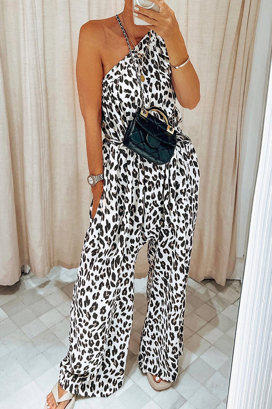 Print One Shoulder Pocket Jumpsuit