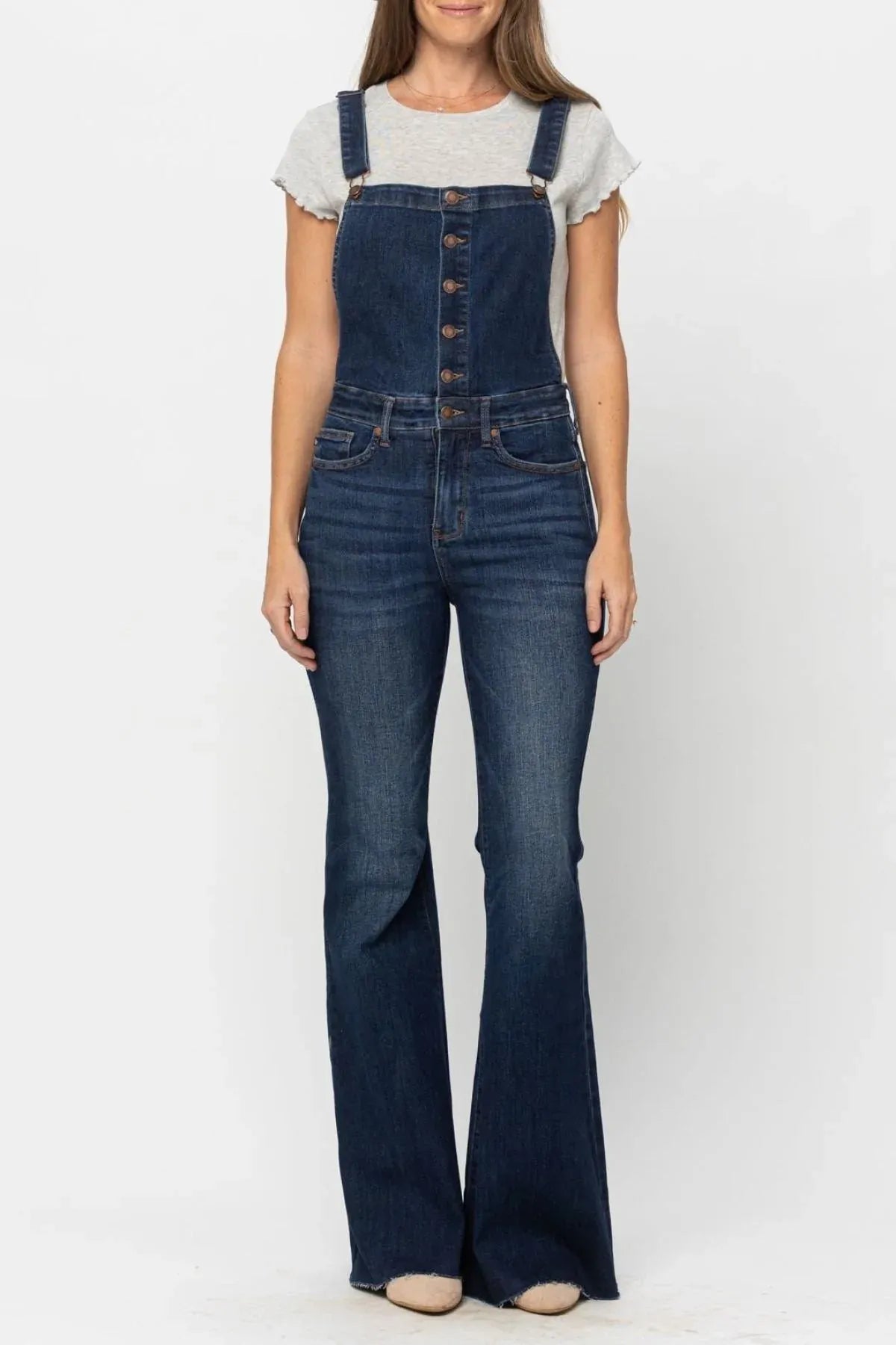 Judy Blue Buttoned Tummy Control Flare Overalls