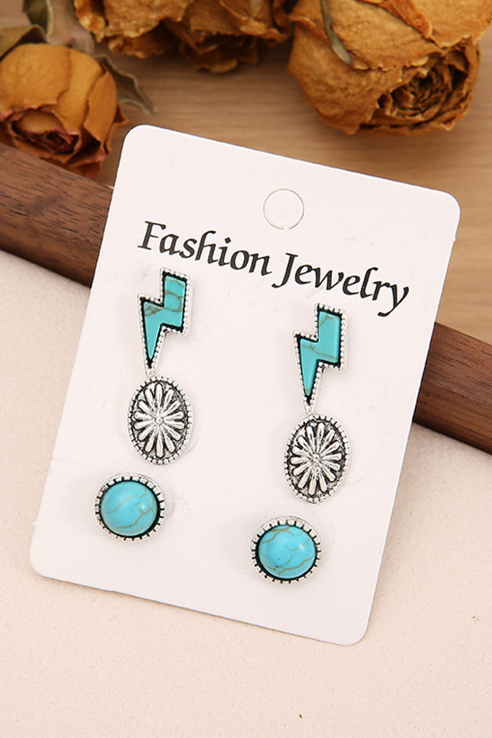 Turquoise Floral Stud Earrings Set