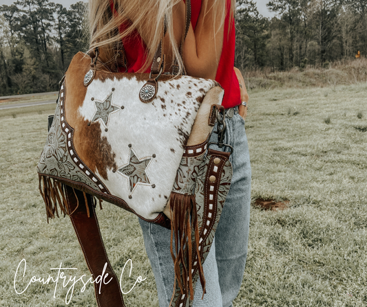 Turquoise Stars Myra Cowhide Western Bag