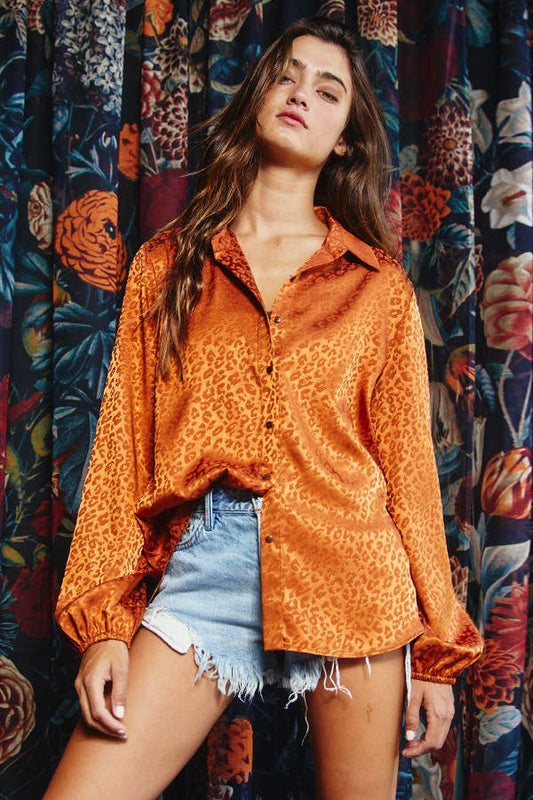 Animal Patterned Satin Blouse Shirt