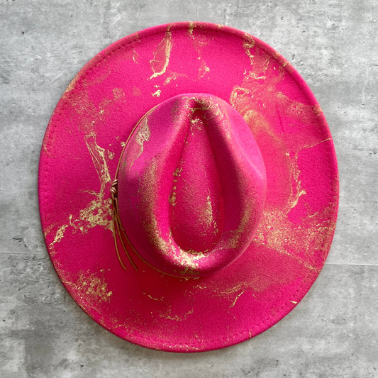 FUSCHIA Gold Marbled Wide Brim Rancher Hat