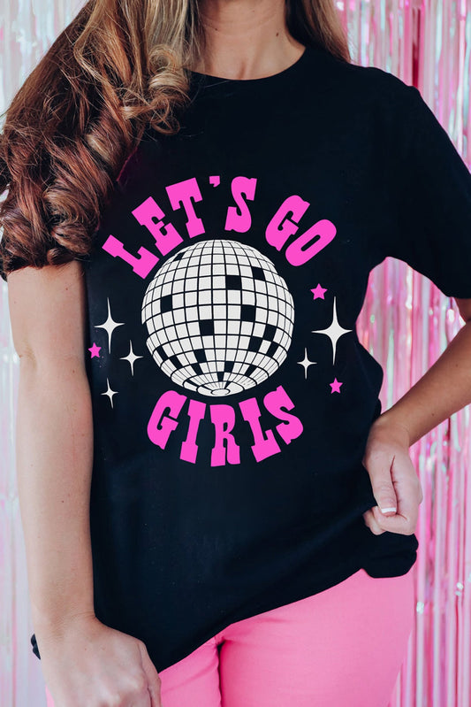 Black LET'S GO GIRLS Disco Ball Graphic Tee