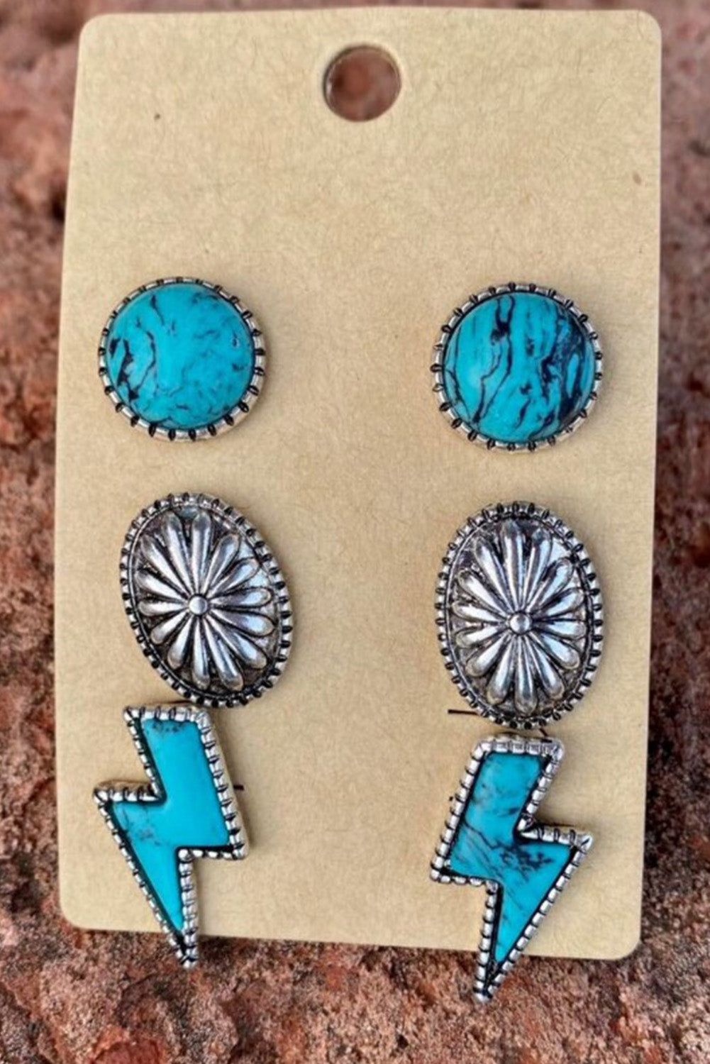 Turquoise Floral Stud Earrings Set