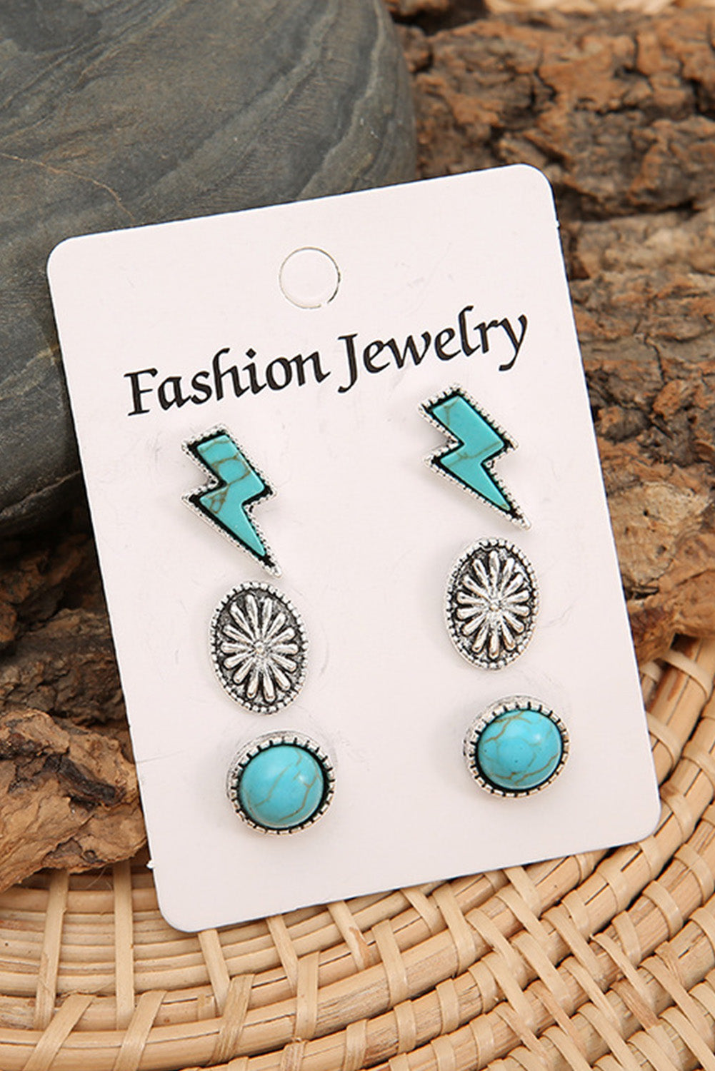 Turquoise Floral Stud Earrings Set