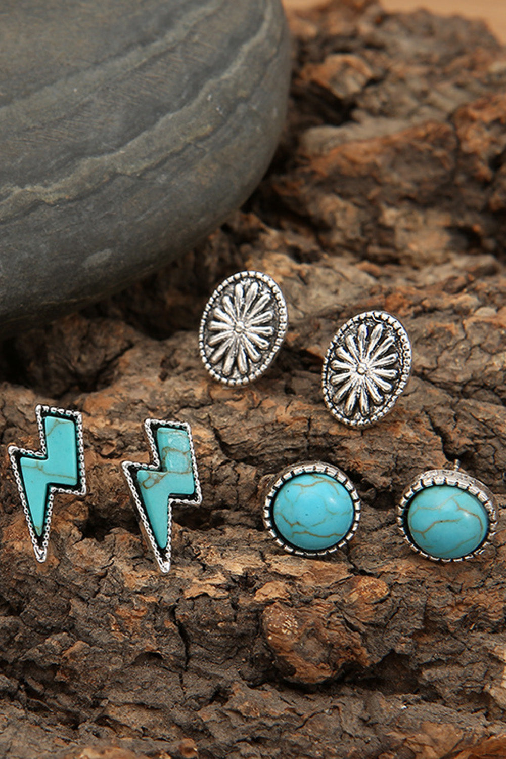 Turquoise Floral Stud Earrings Set