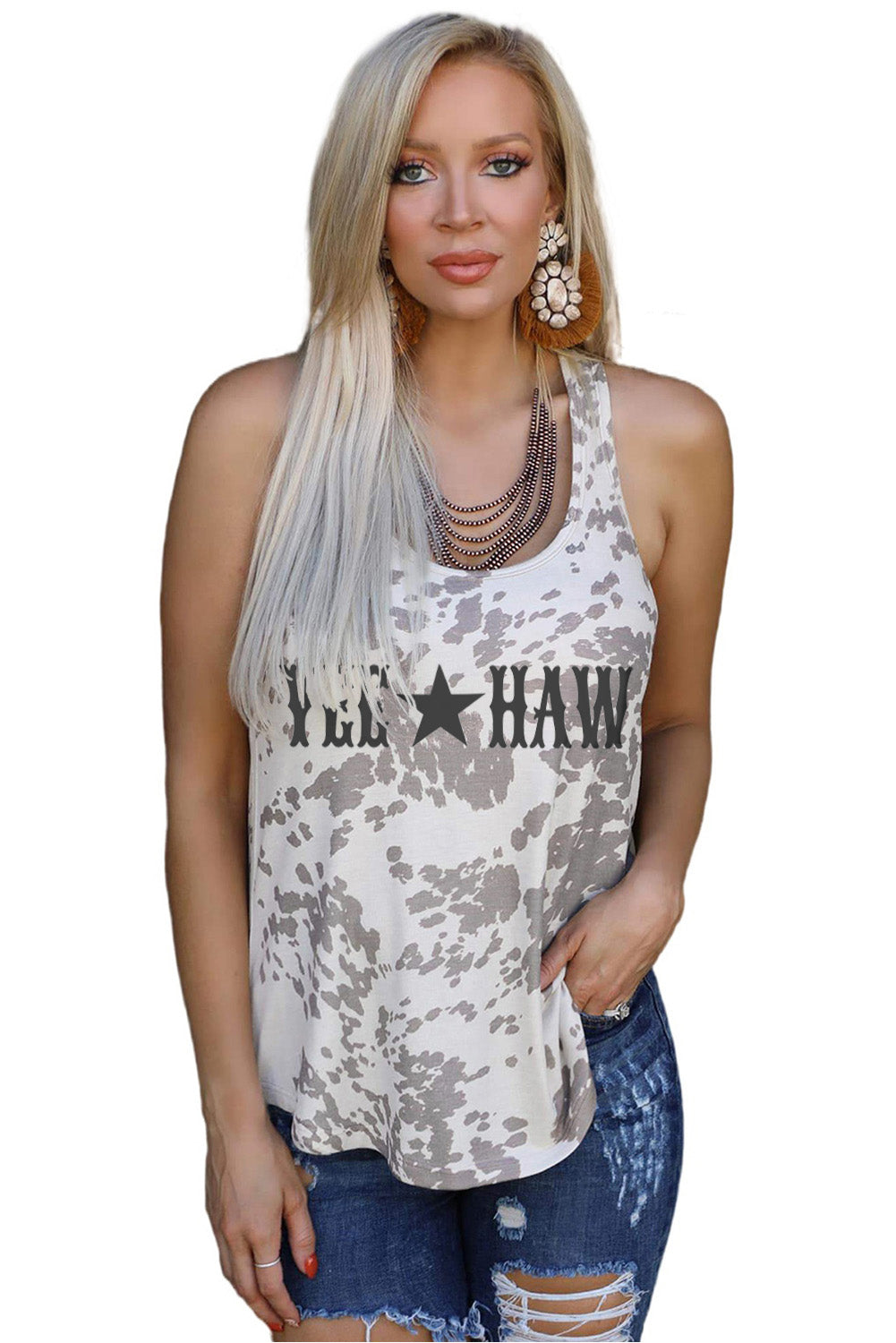 Khaki Animal Print Scoop Neck Tank Top