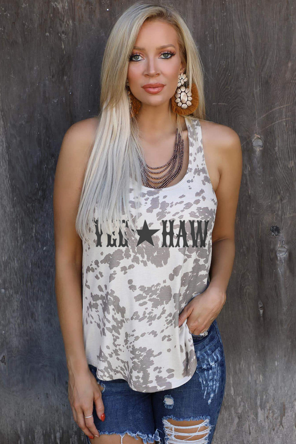 Khaki Animal Print Scoop Neck Tank Top