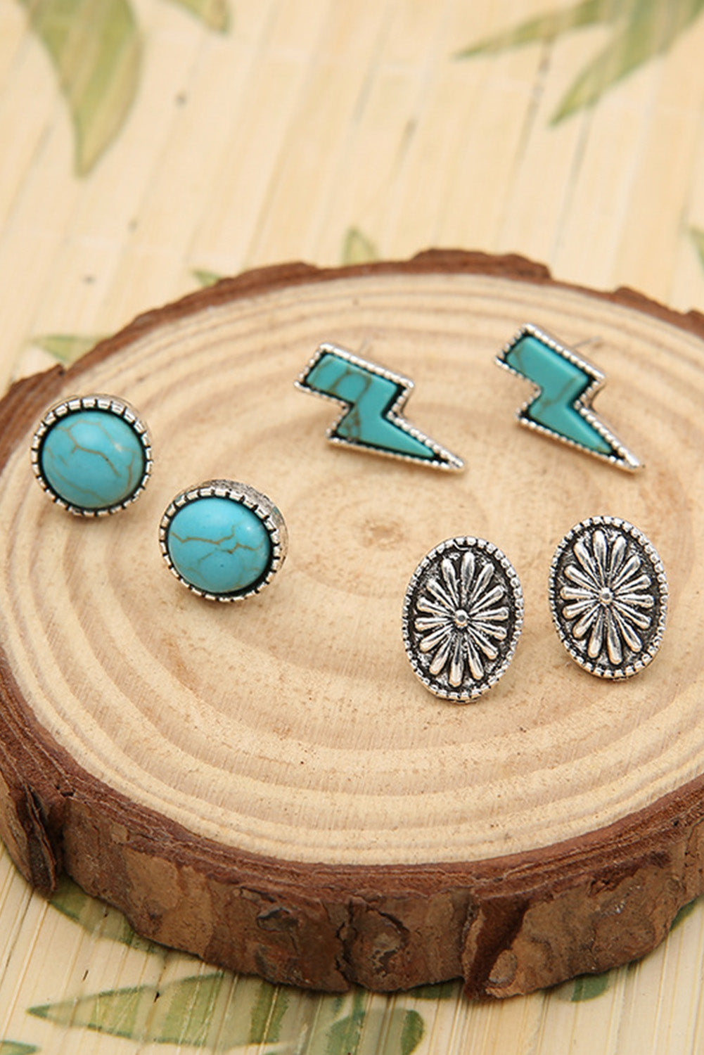 Turquoise Floral Stud Earrings Set